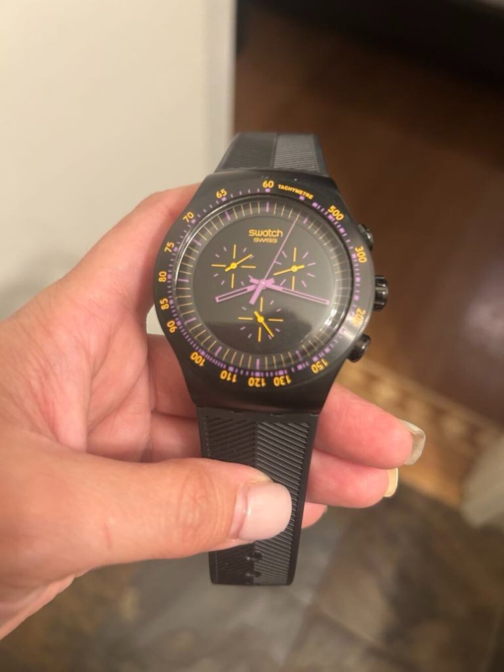SWATCH IRONY YOB102 PURPLE IN DARK